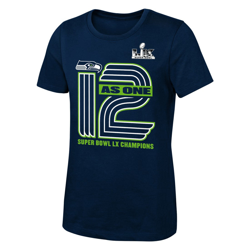 Seattle Seahawks Girls Youth Super Bowl LX Champions On Top T-Shirt College Navy - Fanatics