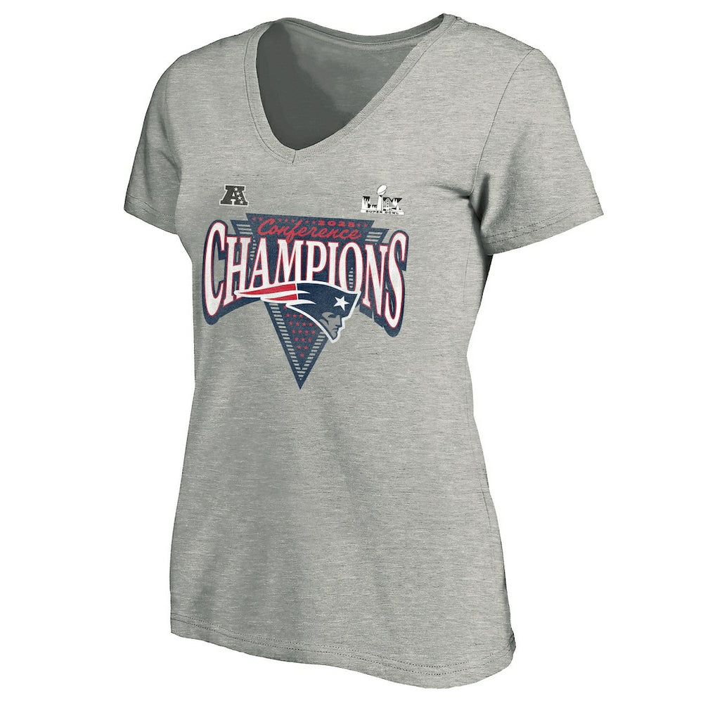 New England Patriots Women's 2025 AFC Champions Plus Size Hail Mary Tri-Blend V-Neck T-Shirt Heather Gray - Fanatics