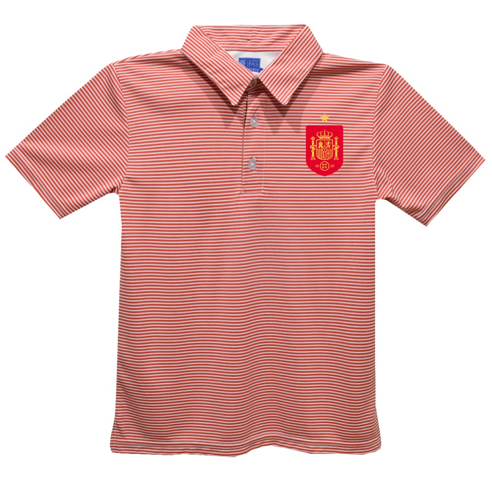 Spain National Team Vive La Fete Youth Pencil Stripe Polo - Red