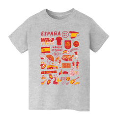 Spain National Team Vive La Fete Youth Impressions Artwork T-Shirts - Gray