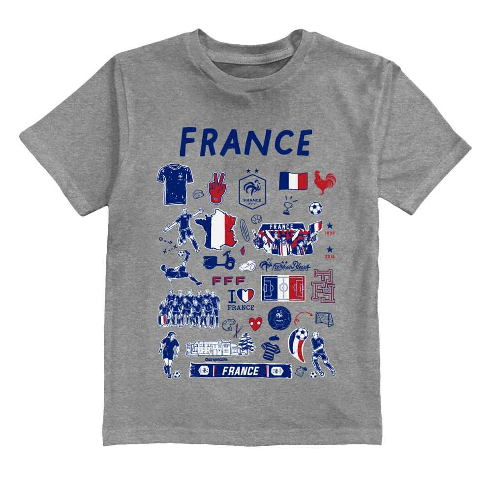 France National Team Vive La Fete Youth Impressions Artwork T-Shirts - Gray