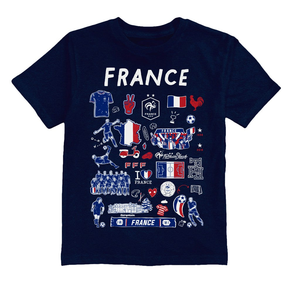 France National Team Vive La Fete Youth Impressions Artwork T-Shirts - Navy