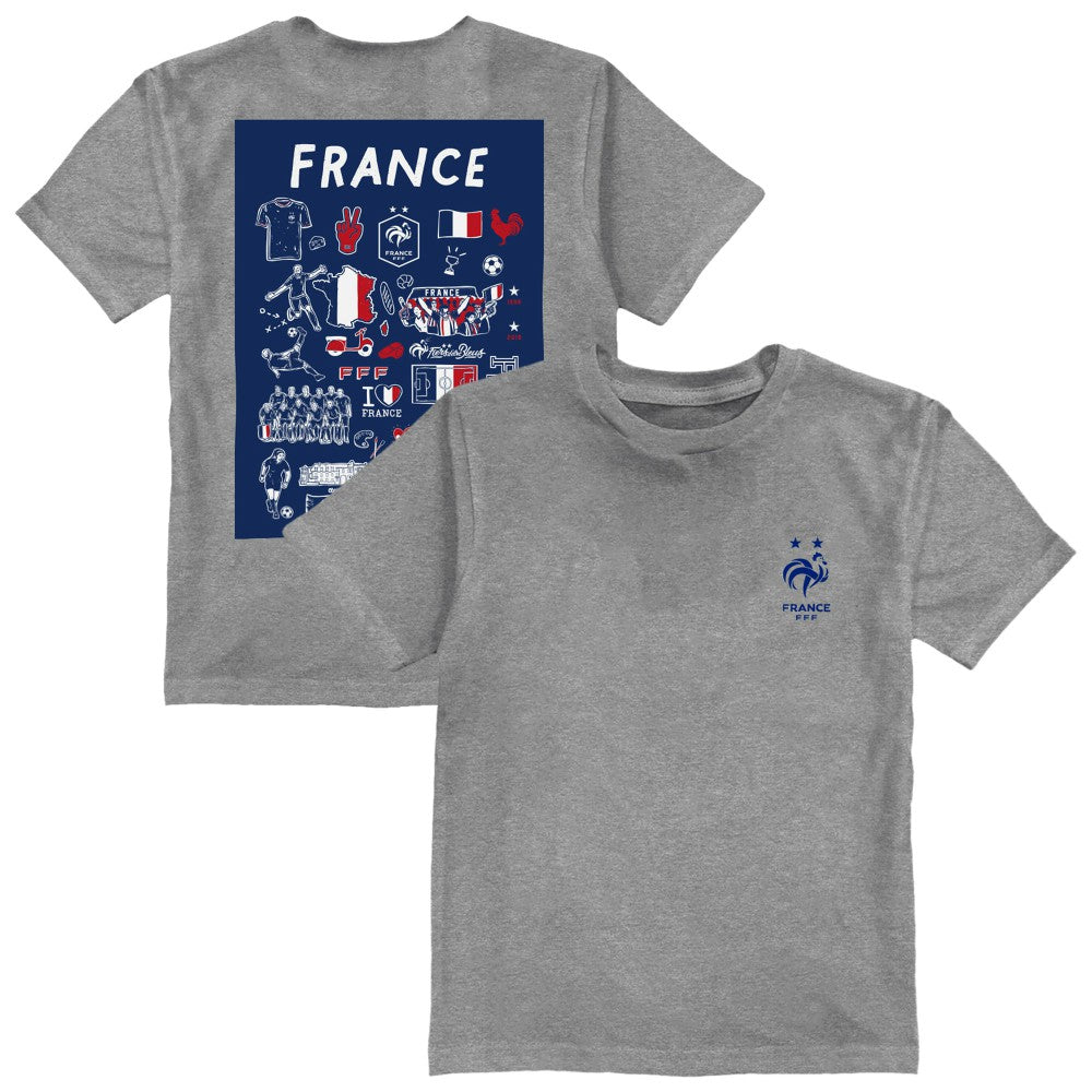 France National Team Vive La Fete Youth Impressions Artwork T-Shirts - Gray