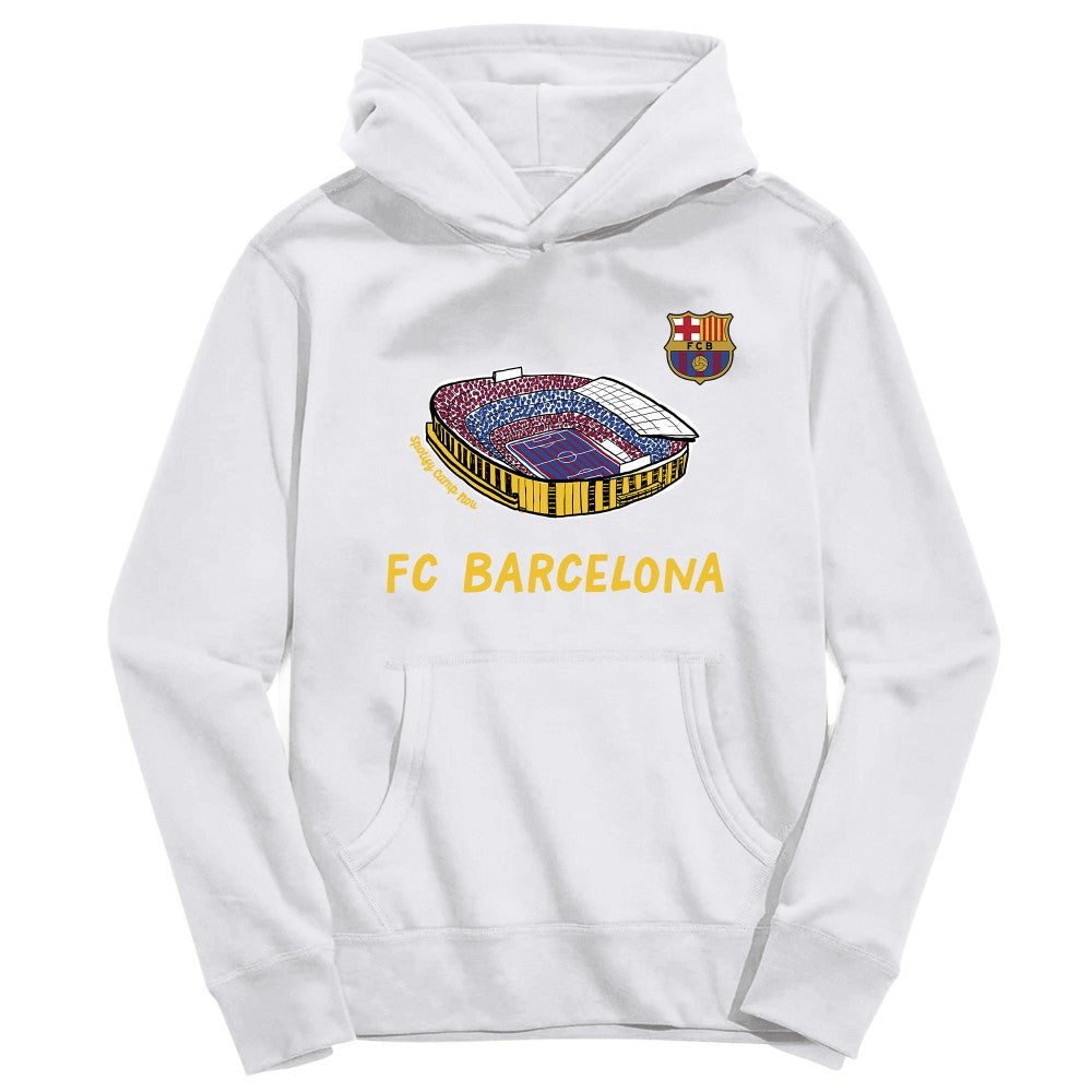 Barcelona Vive La Fete Youth Stadium Style Hoodie - White
