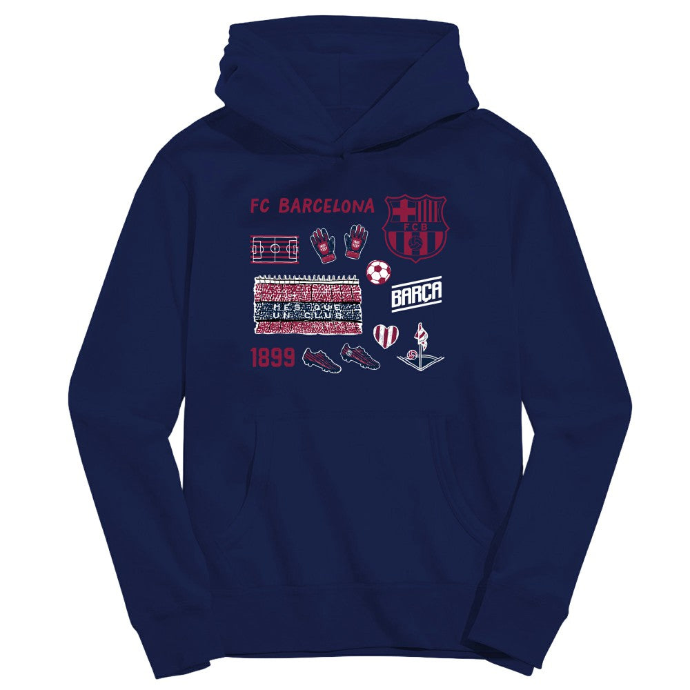 Barcelona Vive La Fete Youth Impressions Icons Hoodie - Navy