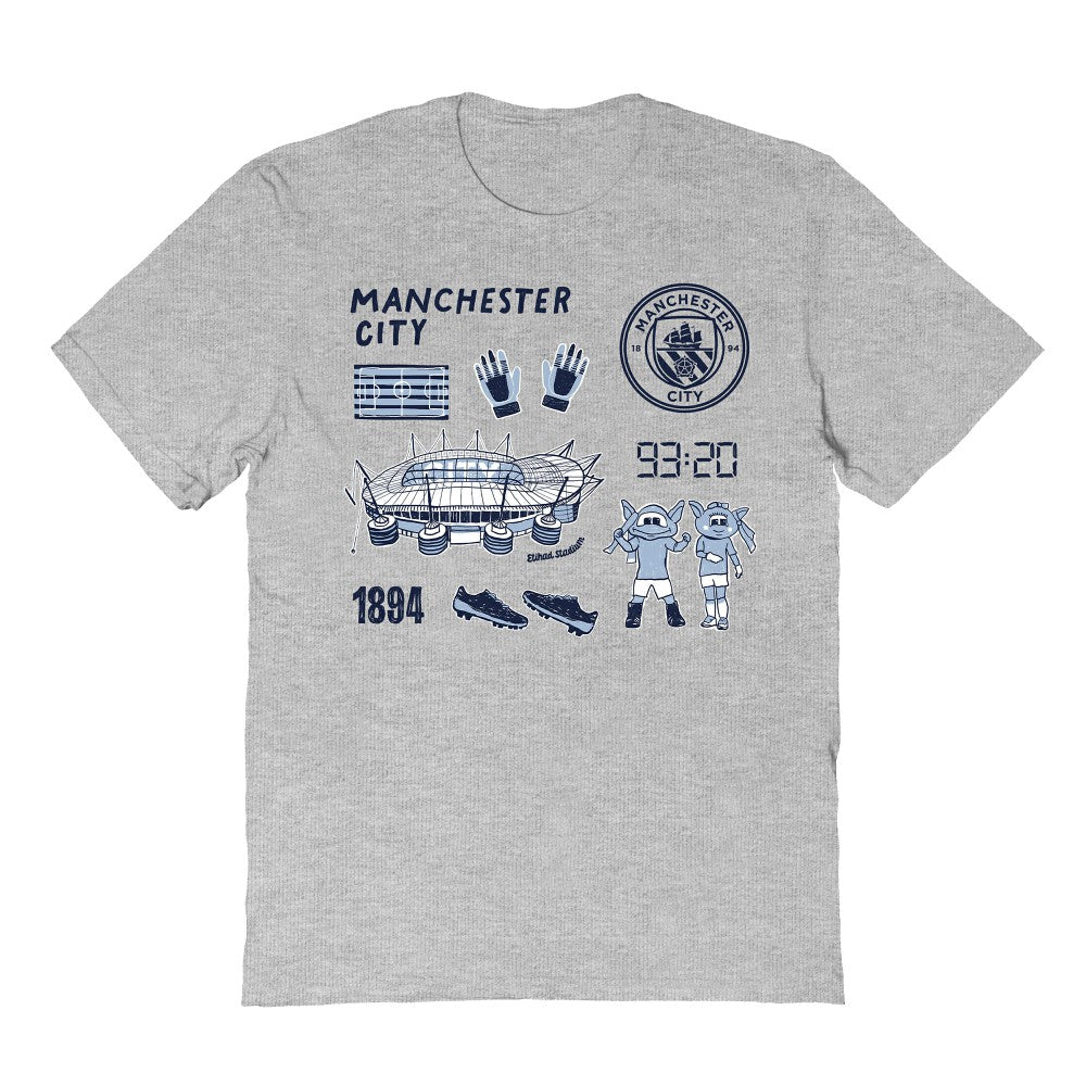Manchester City Vive La Fete Youth Impressions Icons T-Shirts - Gray