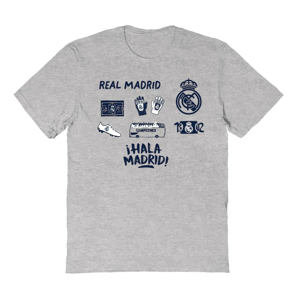 Real Madrid Vive La Fete Youth Impressions Icons T-Shirts - Gray