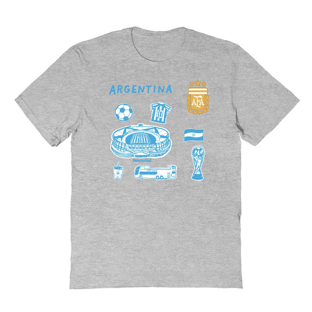 Argentina National Team Vive La Fete Youth Impressions Icons T-Shirts - Gray