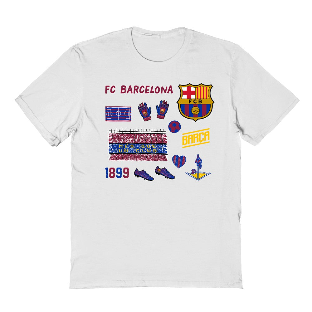 Barcelona Vive La Fete Youth Impressions Icons T-Shirts - White