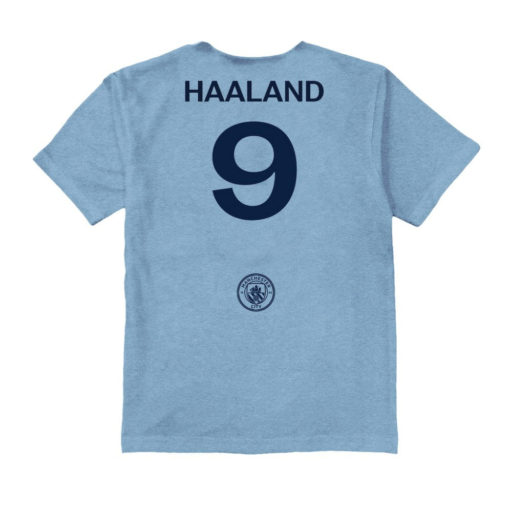 Erling Haaland Manchester City Vive La Fete Youth Player Name & Number Color Badge T-Shirts - Light Blue