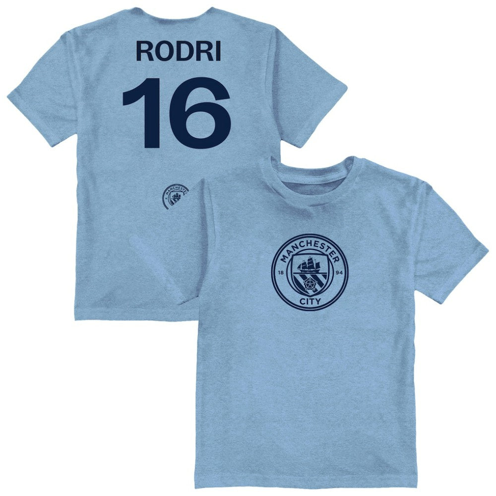 Rodri Manchester City Vive La Fete Youth Player Name & Number Color Badge T-Shirts - Light Blue