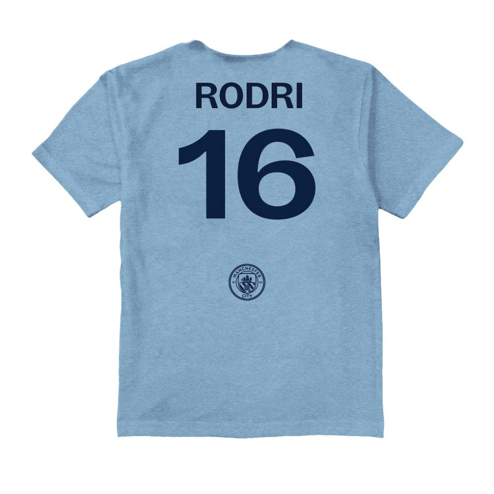 Rodri Manchester City Vive La Fete Youth Player Name & Number Color Badge T-Shirts - Light Blue