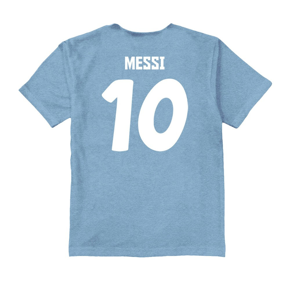 Lionel Messi Argentina National Team Vive La Fete Youth Player Name & Number Color Badge T-Shirts - Light Blue