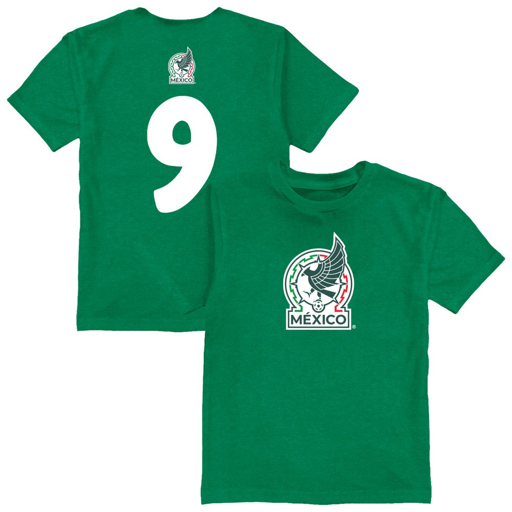 Raúl Jiménez Mexico National Team Vive La Fete Youth Player Name & Number Color Badge T-Shirts - Green