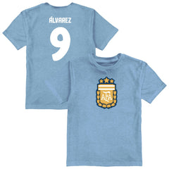 Julián Álvarez Argentina National Team Vive La Fete Youth Player Name & Number Color Badge T-Shirts - Light Blue
