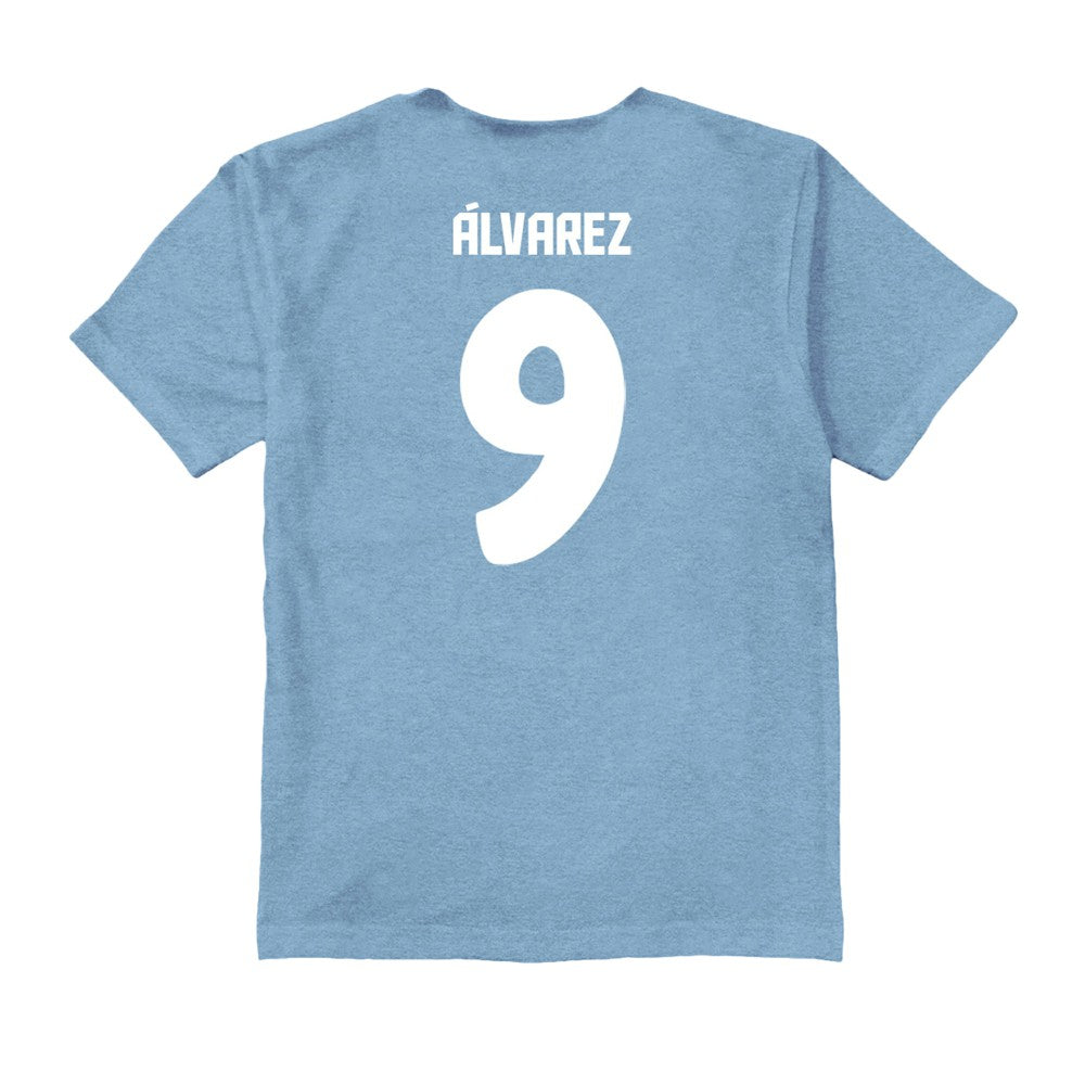 Julián Álvarez Argentina National Team Vive La Fete Youth Player Name & Number Color Badge T-Shirts - Light Blue