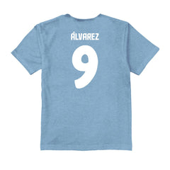 Julián Álvarez Argentina National Team Vive La Fete Youth Player Name & Number Color Badge T-Shirts - Light Blue