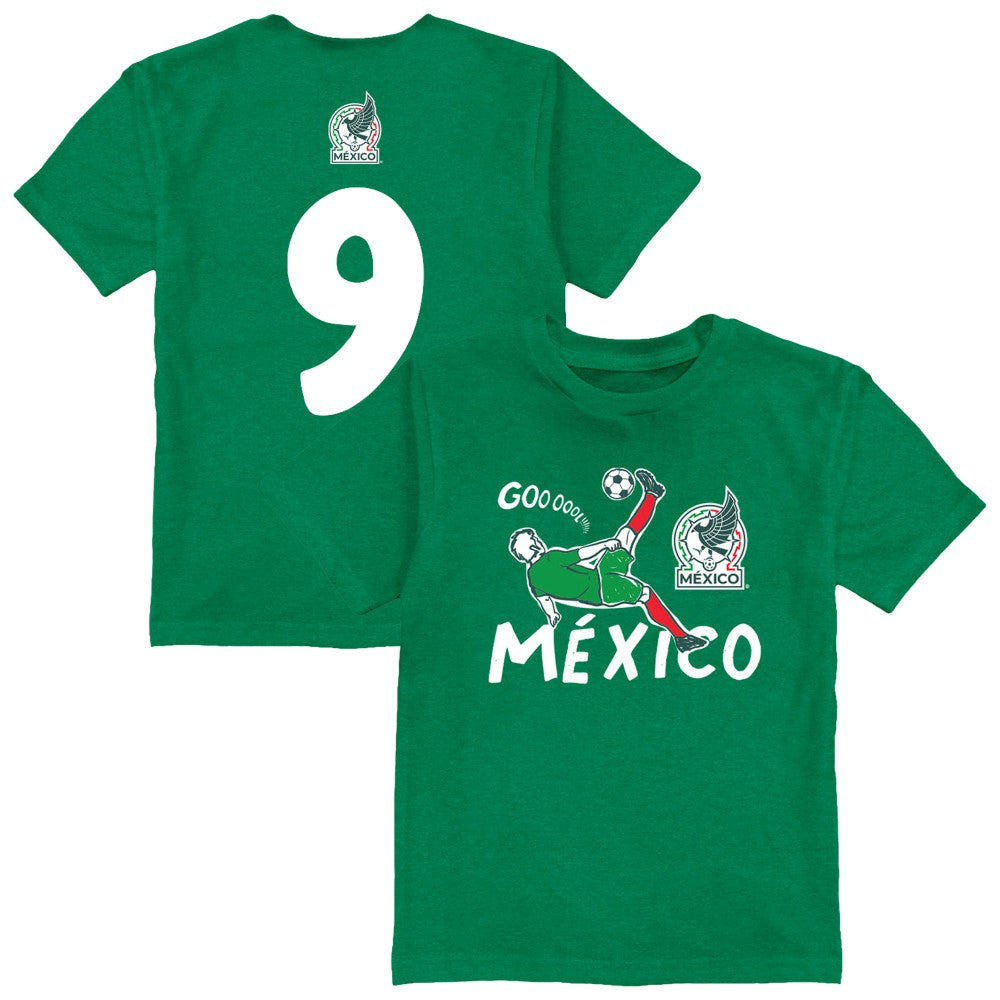 Raúl Jiménez Mexico National Team Vive La Fete Youth Player Name & Number Chilena Style T-Shirts - Green