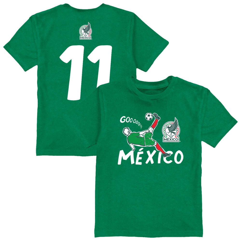 Santiago Gimenez Mexico National Team Vive La Fete Youth Player Name & Number Chilena Style T-Shirts - Green