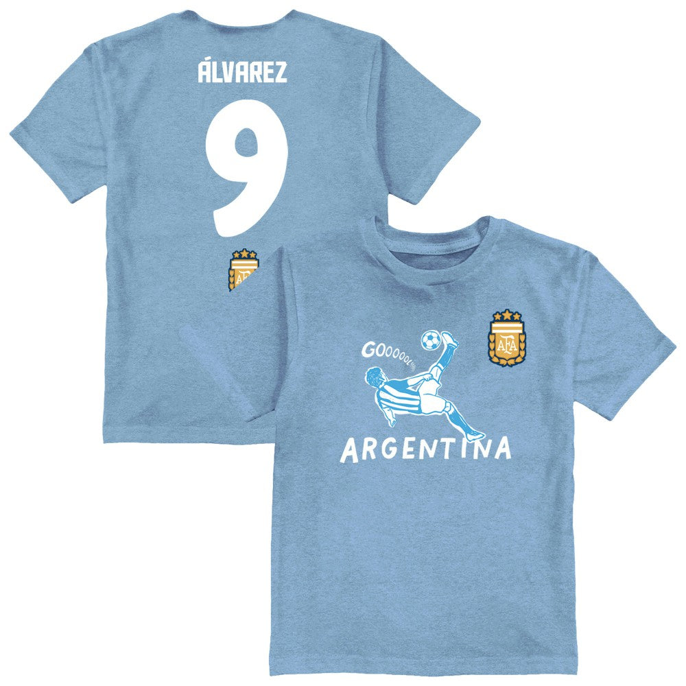Julián Álvarez Argentina National Team Vive La Fete Youth Player Name & Number Chilena Style T-Shirts - Light Blue
