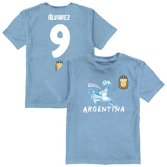 Julián Álvarez Argentina National Team Vive La Fete Youth Player Name & Number Chilena Style T-Shirts - Light Blue
