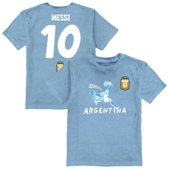 Lionel Messi Argentina National Team Vive La Fete Youth Player Name & Number Chilena Style T-Shirts - Light Blue
