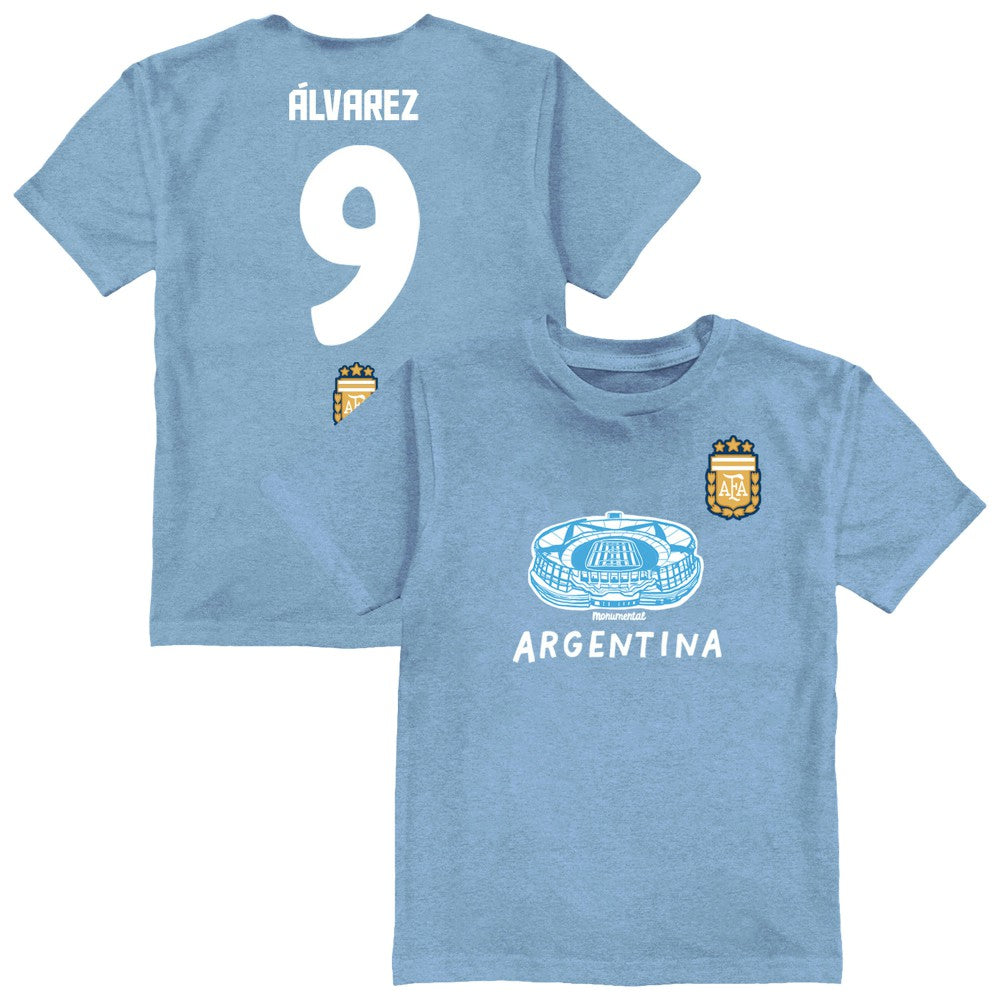 Julián Álvarez Argentina National Team Vive La Fete Youth Player Name & Number Stadium Style T-Shirts - Light Blue