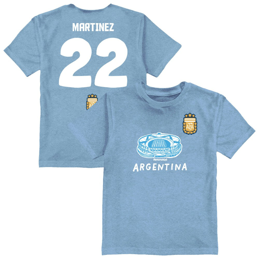Lautaro Martinez Argentina National Team Vive La Fete Youth Player Name & Number Stadium Style T-Shirts - Light Blue
