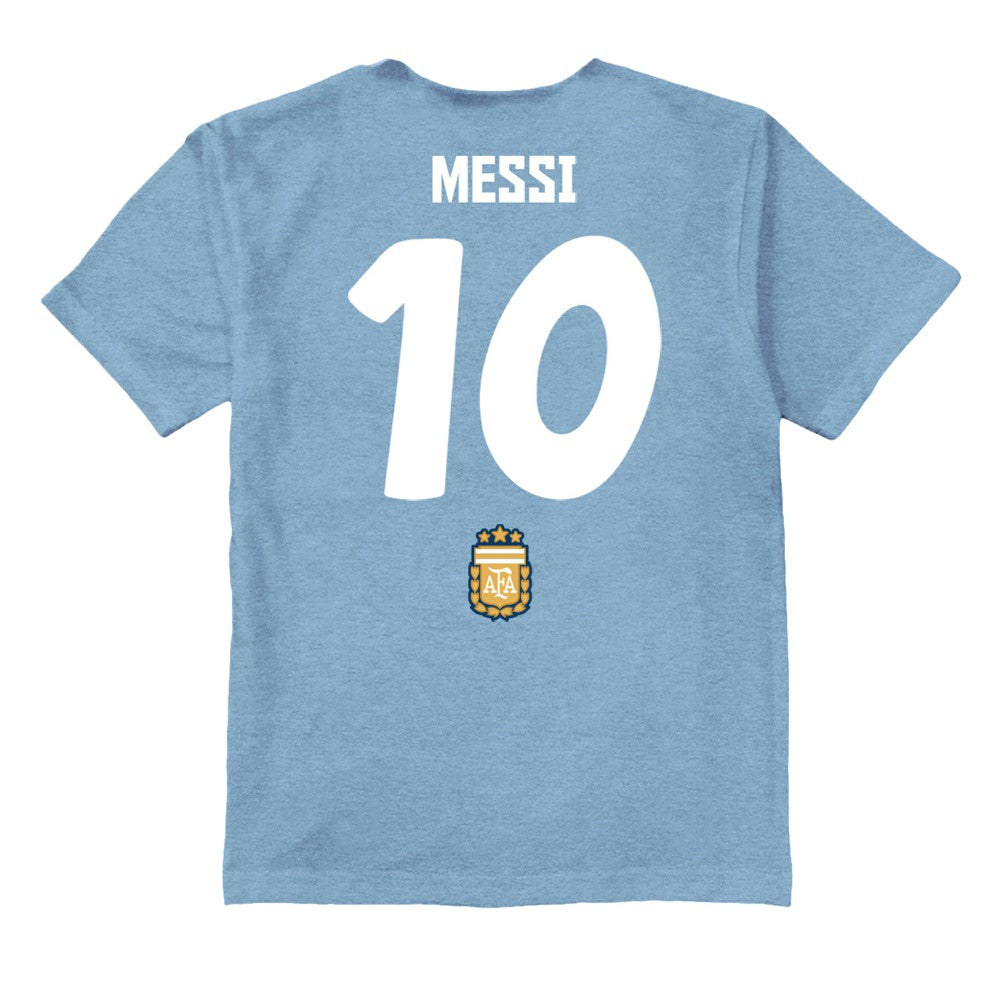 Lionel Messi Argentina National Team Vive La Fete Youth Player Name & Number Stadium Style T-Shirts - Light Blue