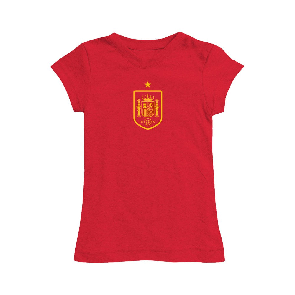 Spain National Team Vive La Fete Girls Youth Color Badge Fitted T-Shirts - Red
