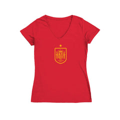 Spain National Team Vive La Fete Women's Color Badge V-Neck Fitted T-Shirts - Red