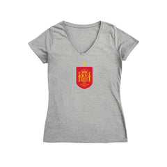 Spain National Team Vive La Fete Women's Color Badge V-Neck Fitted T-Shirts - Gray
