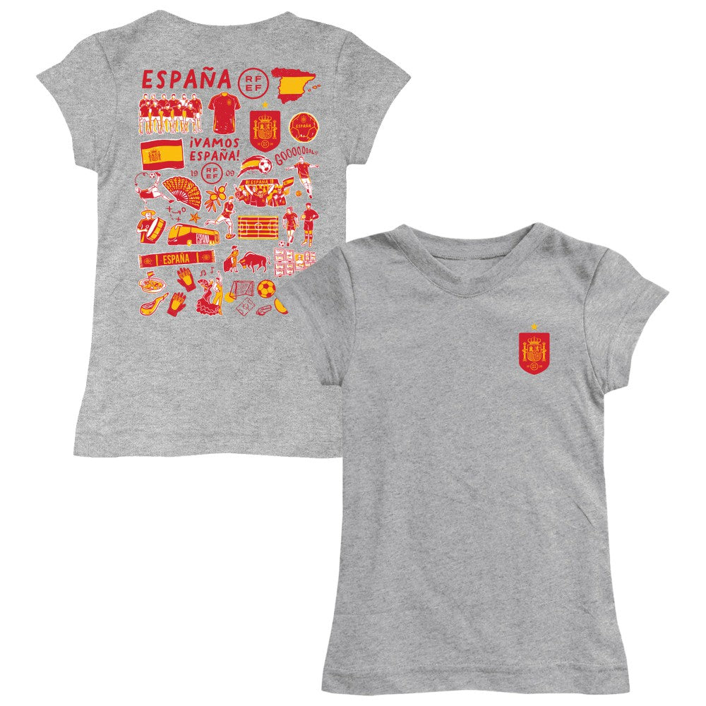 Spain National Team Vive La Fete Girls Youth Impressions Artwork Fitted T-Shirts - Gray