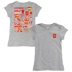 Spain National Team Vive La Fete Girls Youth Impressions Artwork Fitted T-Shirts - Gray