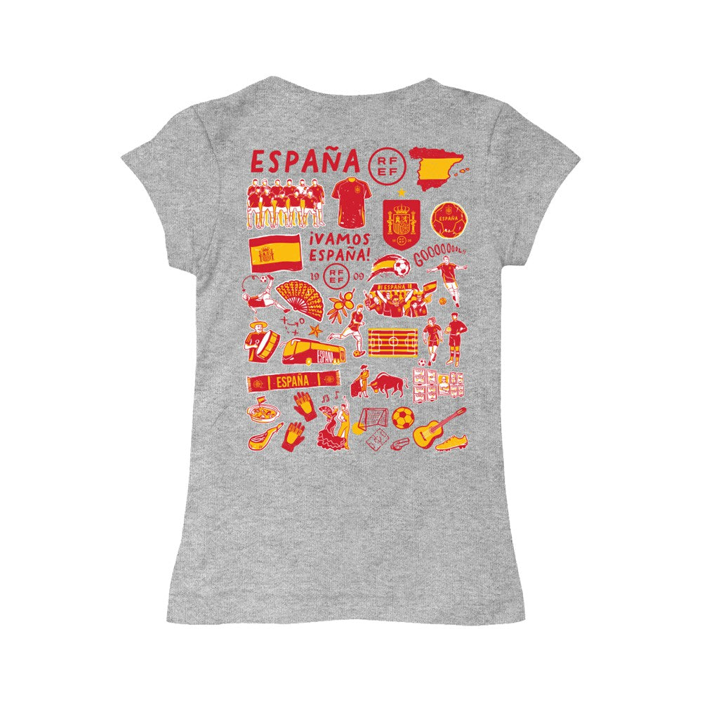 Spain National Team Vive La Fete Girls Youth Impressions Artwork Fitted T-Shirts - Gray
