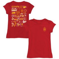 Spain National Team Vive La Fete Girls Youth Impressions Artwork Fitted T-Shirts - Red