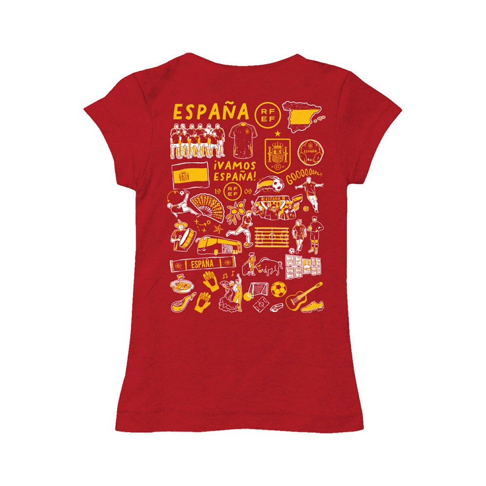 Spain National Team Vive La Fete Girls Youth Impressions Artwork Fitted T-Shirts - Red