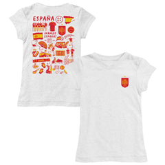 Spain National Team Vive La Fete Girls Youth Impressions Artwork Fitted T-Shirts - White