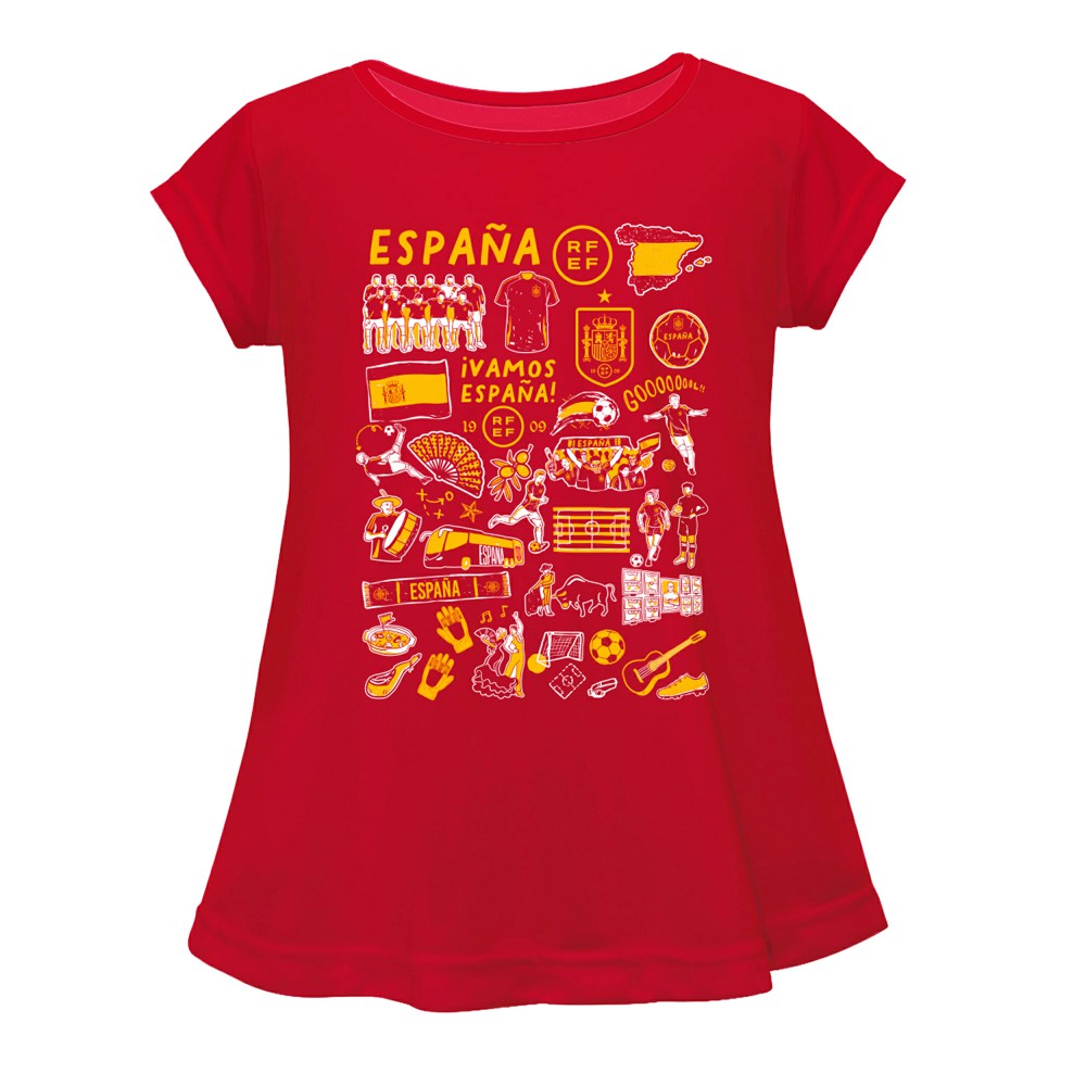 Spain National Team Vive La Fete Girls Youth Impressions Artwork A-Line Top - Red