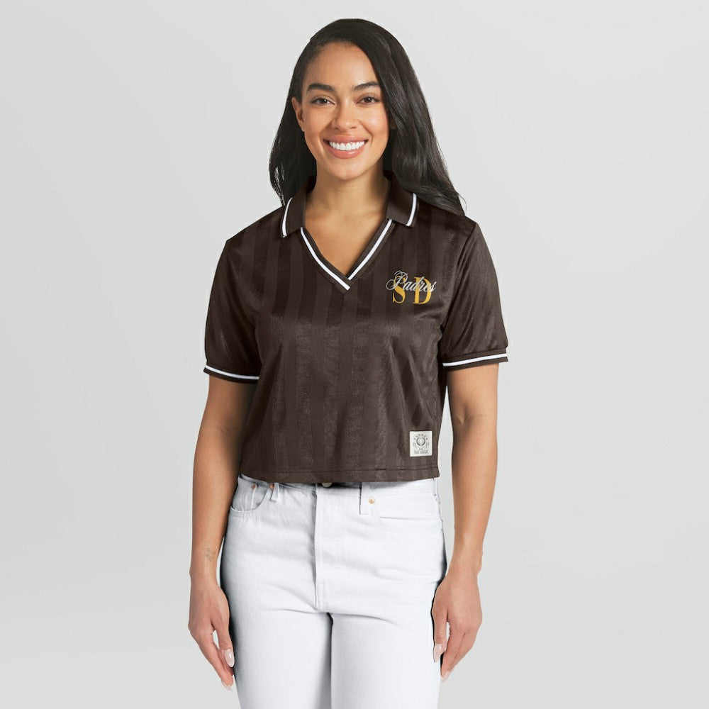 San Diego Padres WEAR by Erin Andrews Women's Cropped Polo for sale