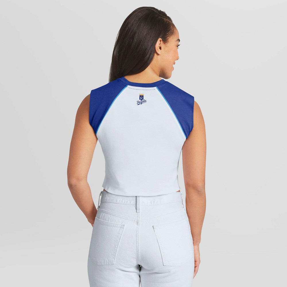 Kansas City Royals WEAR by Erin Andrews Women's Cooperstown Cropped Raglan Tank Top On Sale