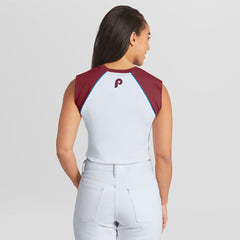Philadelphia Phillies WEAR by Erin Andrews Women's Cooperstown Cropped Raglan Tank Top discount