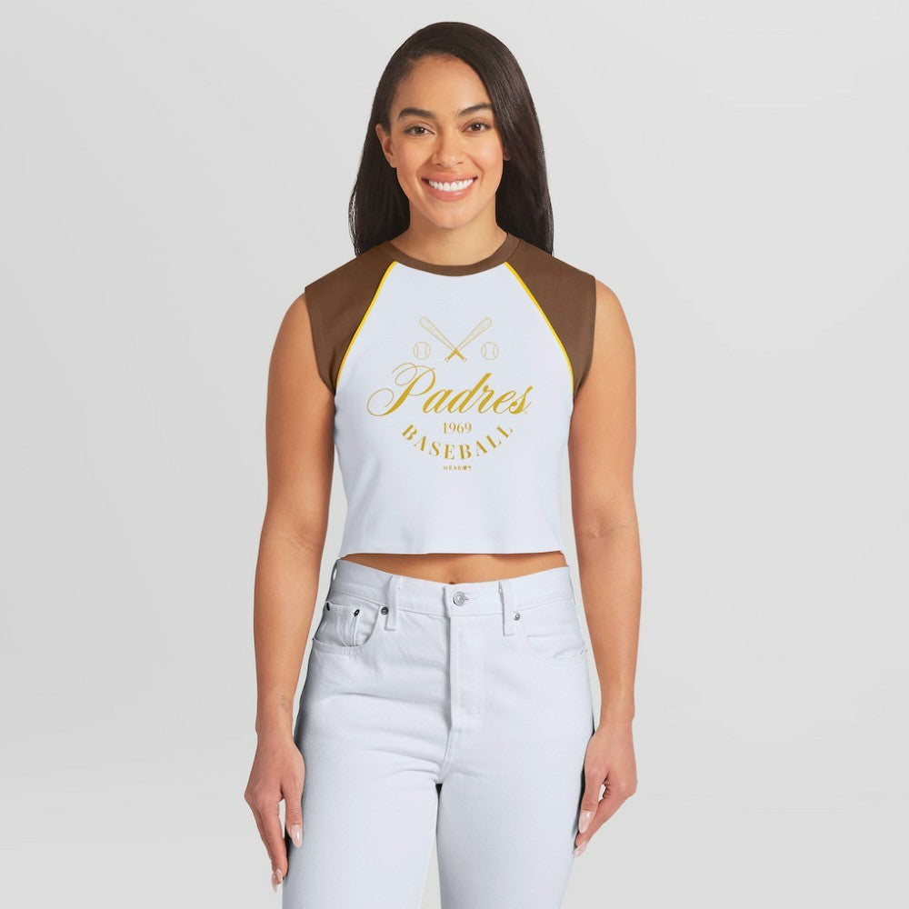 San Diego Padres WEAR by Erin Andrews Women's Cooperstown Cropped Raglan Tank Top Online