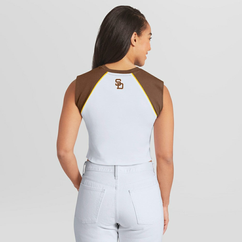 San Diego Padres WEAR by Erin Andrews Women's Cooperstown Cropped Raglan Tank Top Online