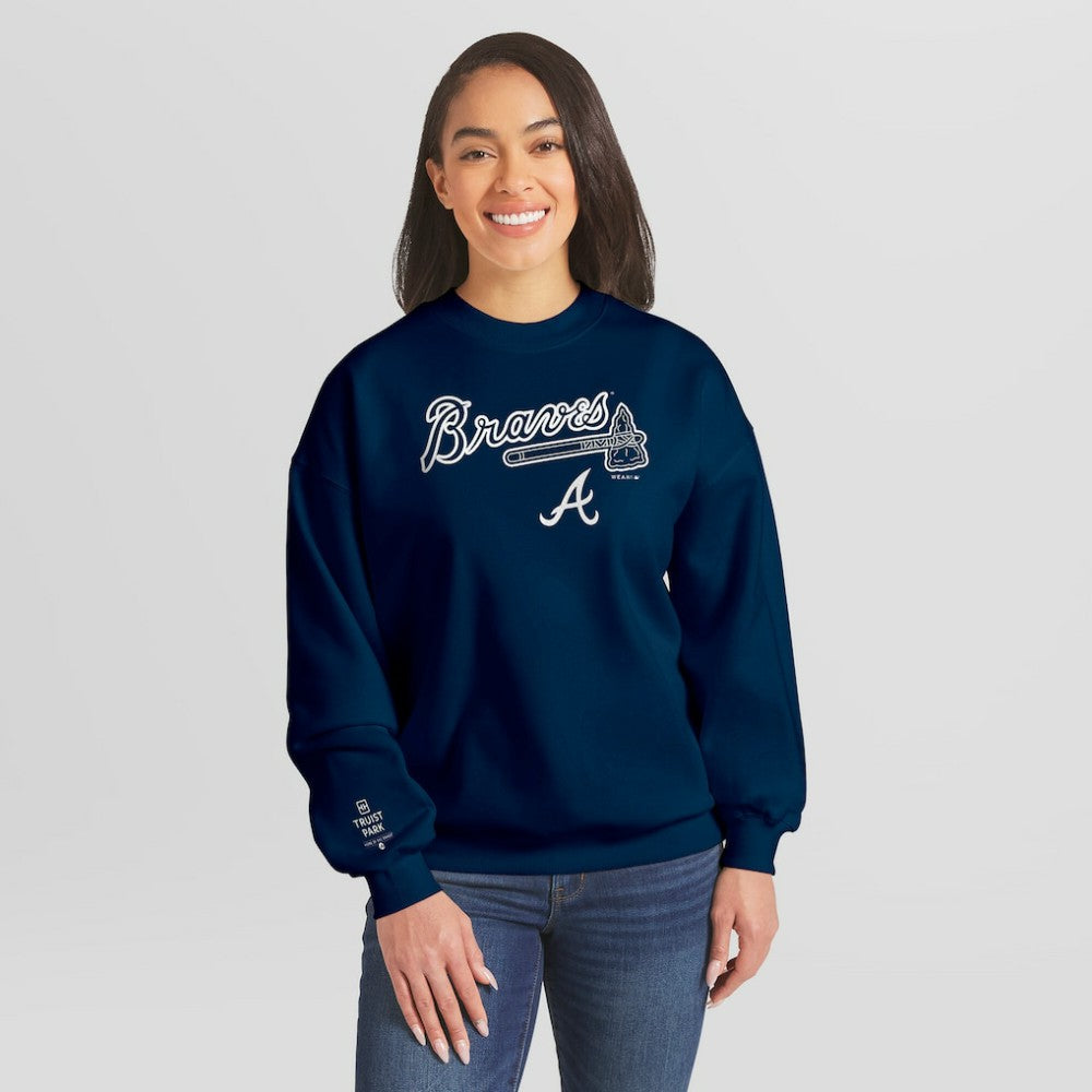 Atlanta Braves WEAR by Erin Andrews Women's Heavyweight Crew Neck Sweatshirt On Sale