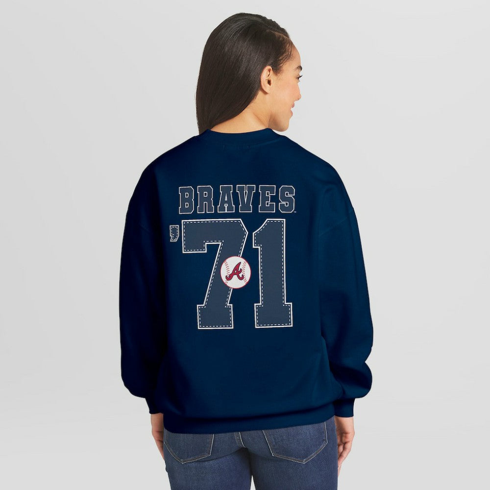 Atlanta Braves WEAR by Erin Andrews Women's Heavyweight Crew Neck Sweatshirt On Sale