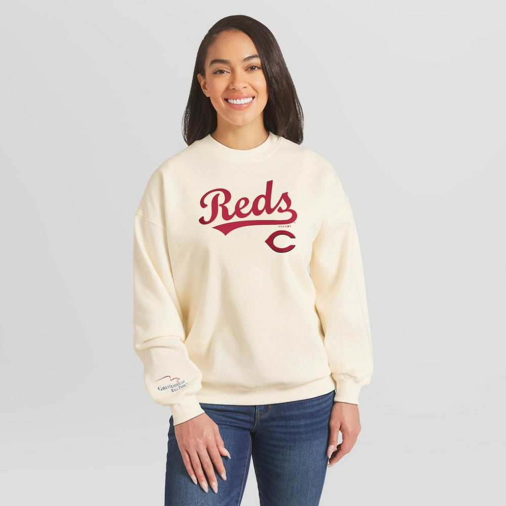 Cincinnati Reds WEAR by Erin Andrews Women's Heavyweight Crew Neck Sweatshirt Clearance