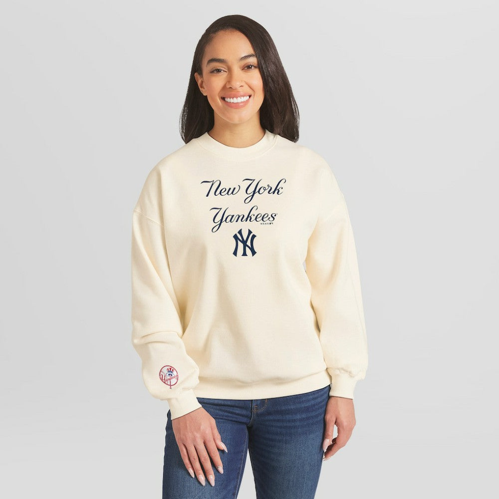 New York Yankees WEAR by Erin Andrews Women's Heavyweight Crew Neck Sweatshirt Sale