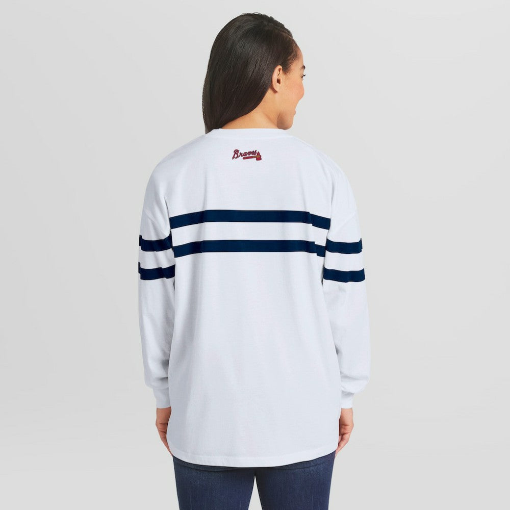 Atlanta Braves WEAR by Erin Andrews Women's Oversized Long Sleeve Striped T-Shirt Sale