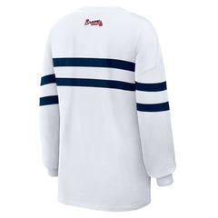 Atlanta Braves WEAR by Erin Andrews Women's Oversized Long Sleeve Striped T-Shirt Sale